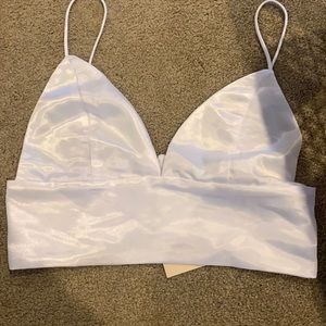 Satin white superdown crop